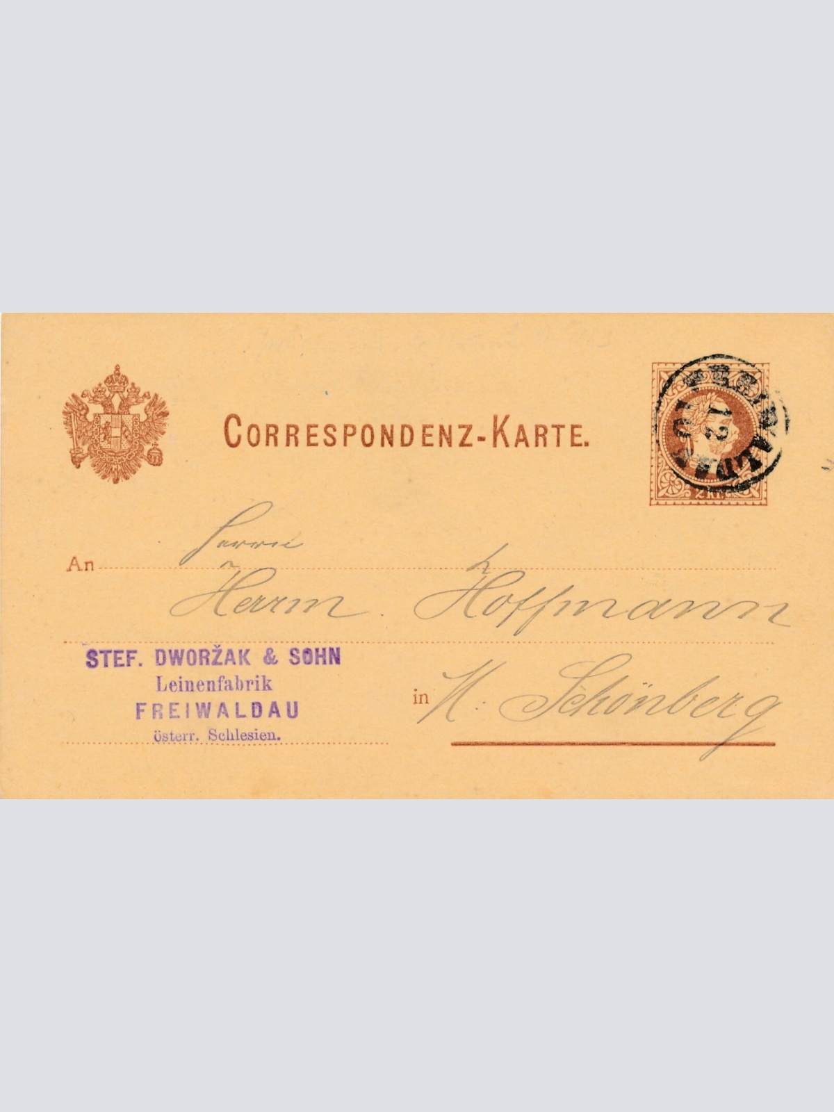 2 Kreuzer - Ganzsachen - Karte 1883 aus Freiwaldau (10665)