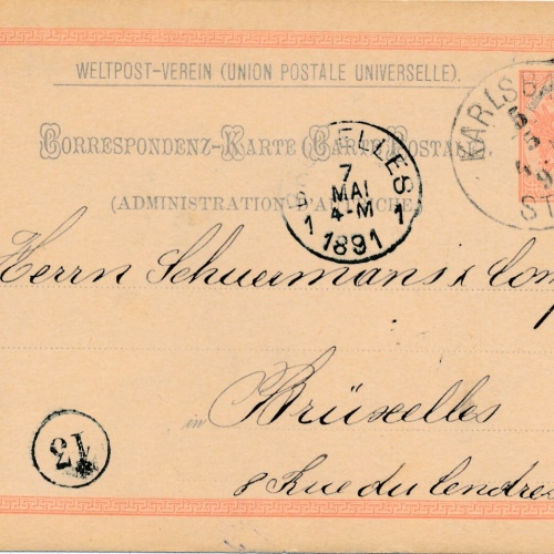 5 Kr. Ganzsachen - Karte 1891 aus Karlsbad Stadt (10511)