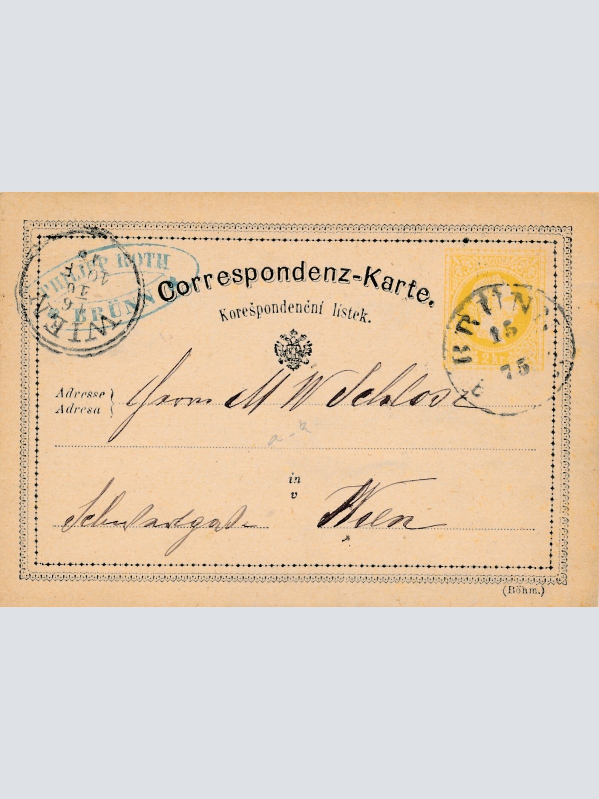 2 Kreuzer Ganzsachen - Karte 1875 aus Brünn (10512)