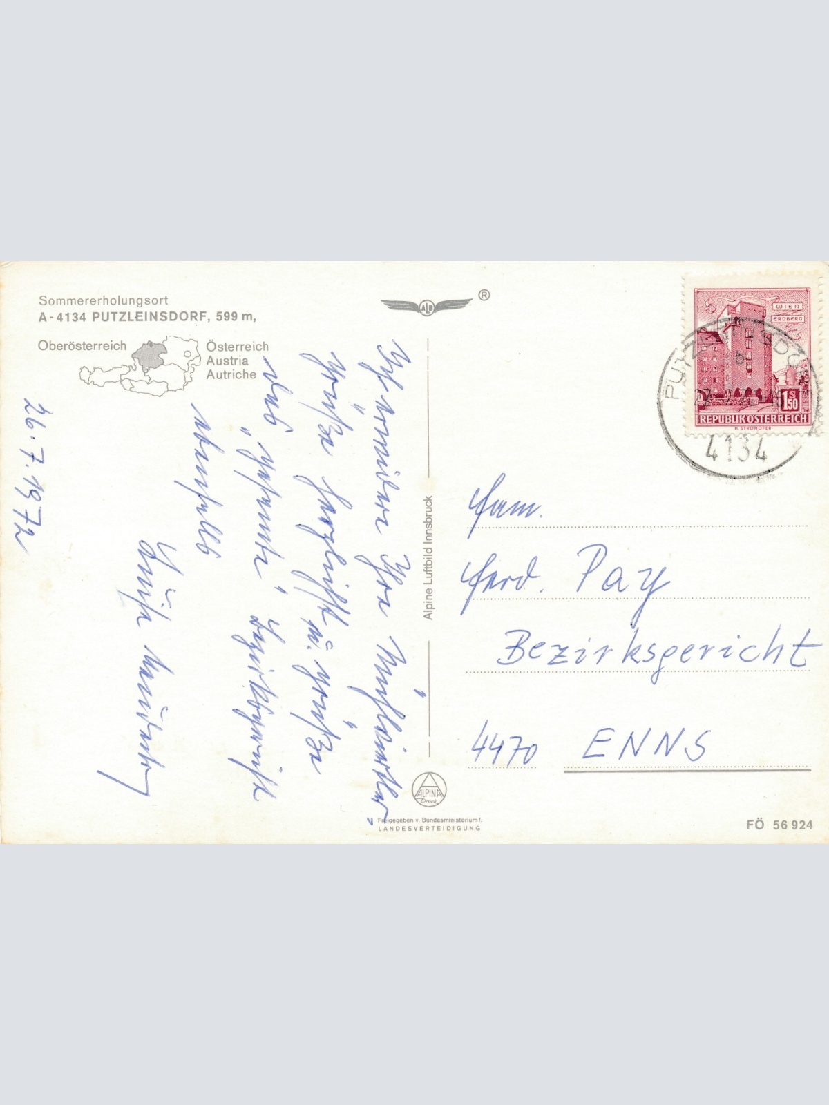 Alpine - Luftbild aus Putzleinsdorf Oberösterreich Ansichtskarte (10930)