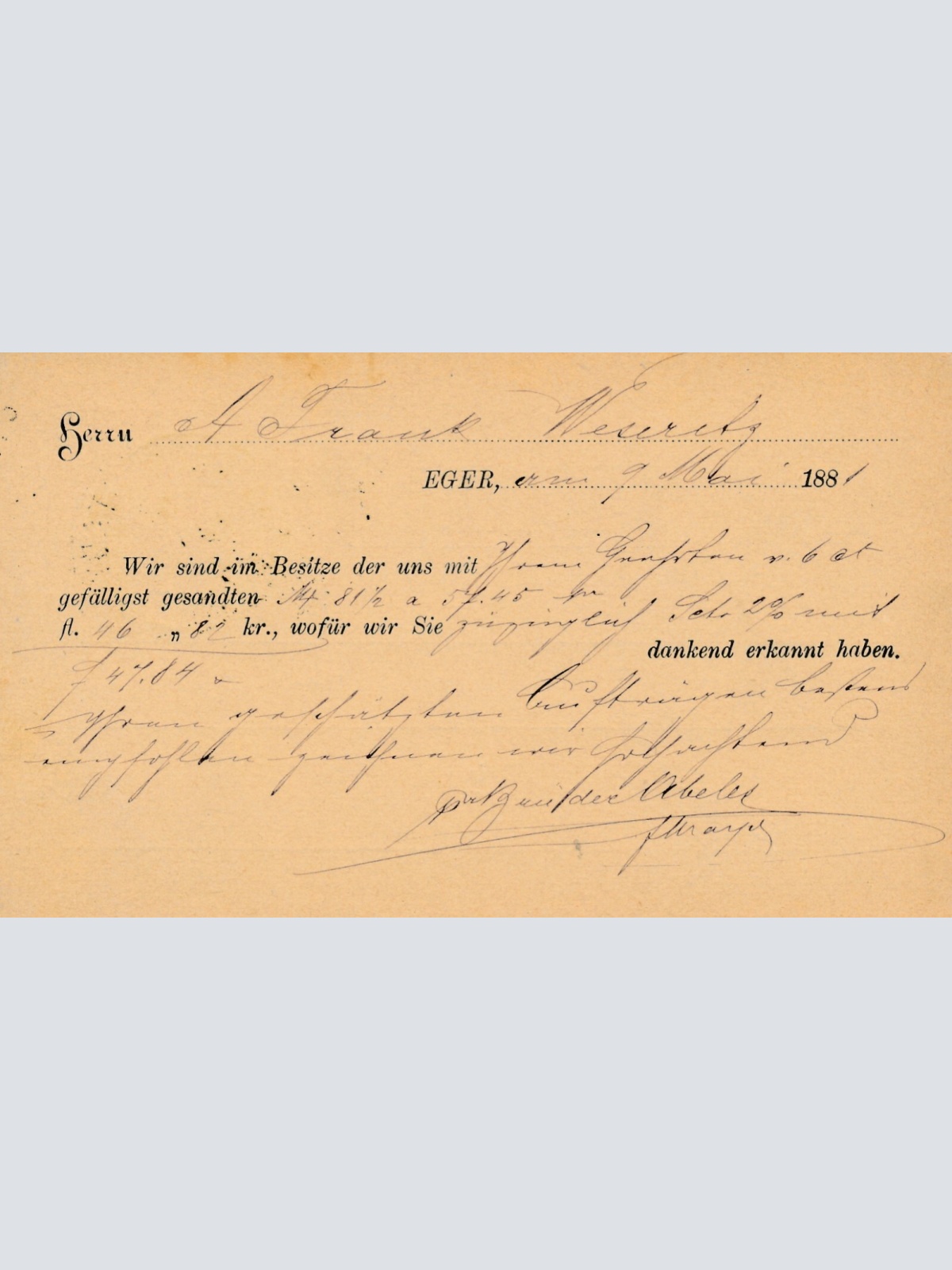 2 Kreuzer - Ganzsachen - Karte aus Eger Stadt (10868)