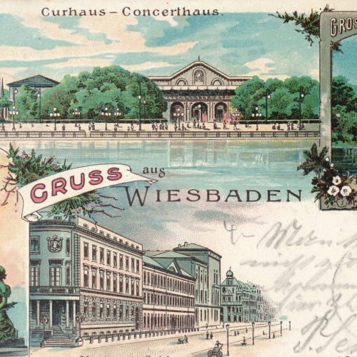 Litho - Karte gruss aus Wiesbaden Hessen Ansichtskarte (10899)