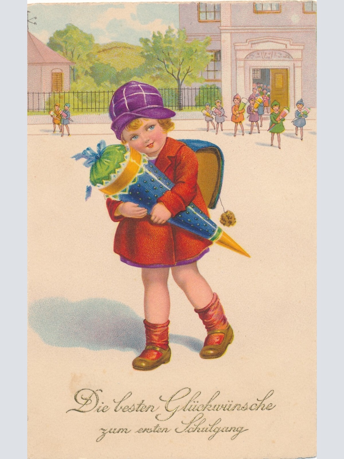 Motiv - Karte Erster Schultag Mädchen mit Schultüten (10774)