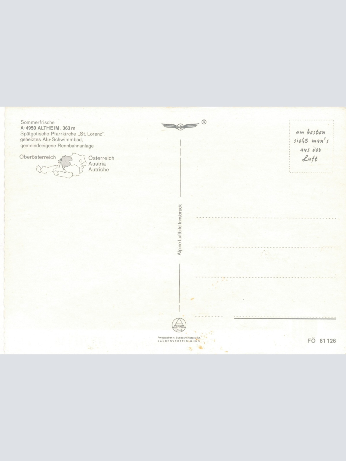 Alpine - Luftbild aus Altheim Oberösterreich Ansichtskarte (11270)-