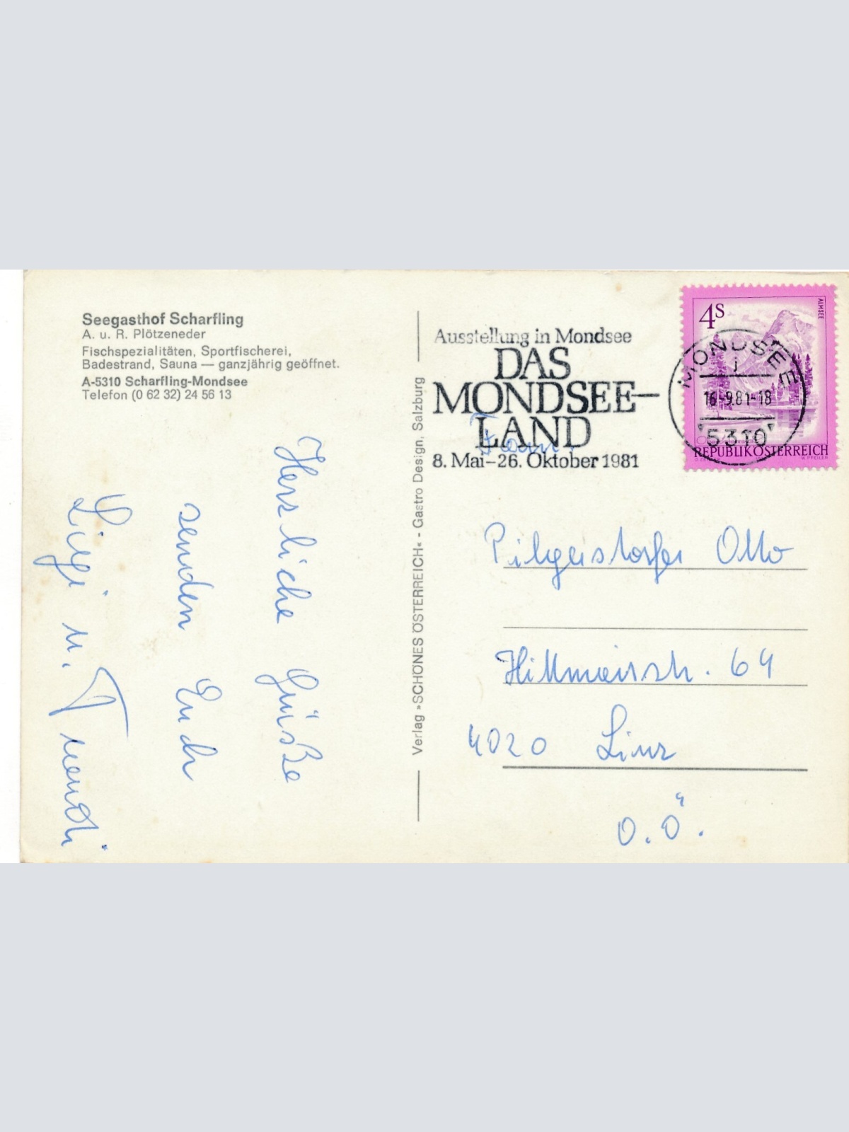 AK aus Scharfling mit Seegasthof Oberösterreich Ansichtskarte (11234)