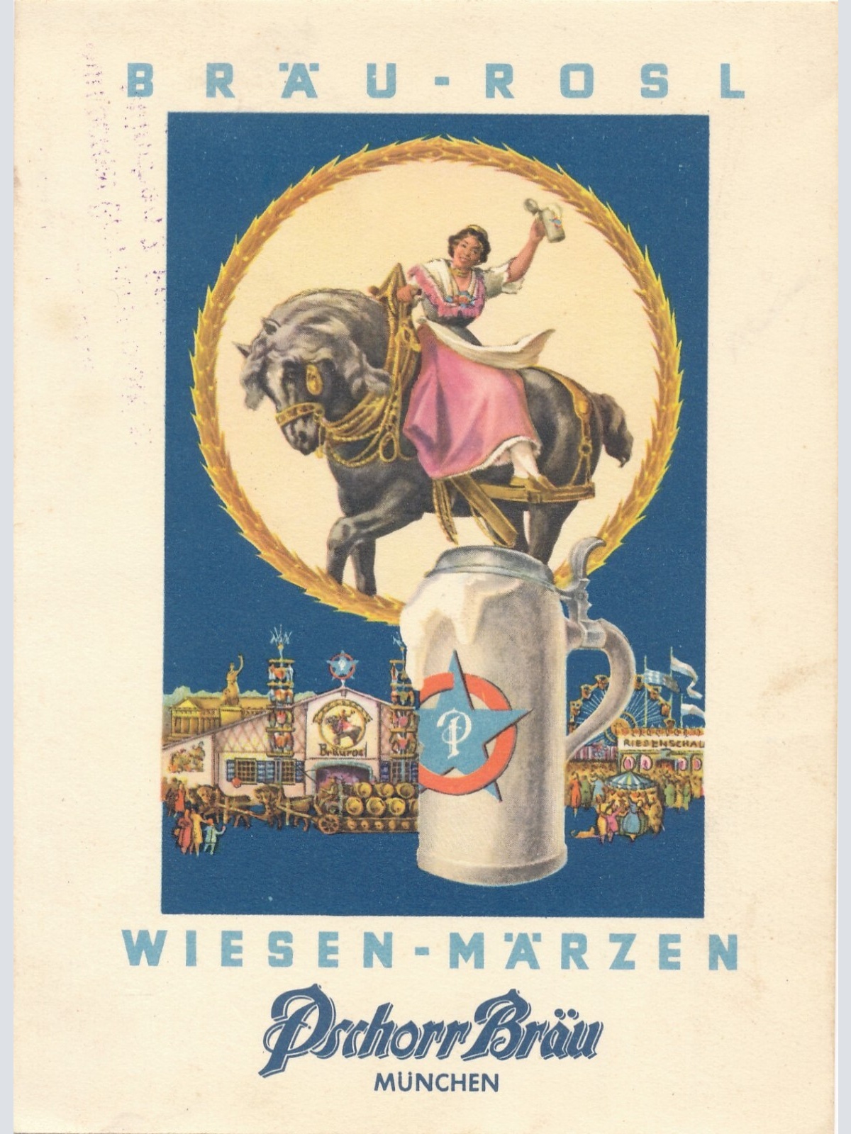 Motiv - Karte - Reklame Bräu Rosl Wiesen Märzen Pschorr Bräu (10211)