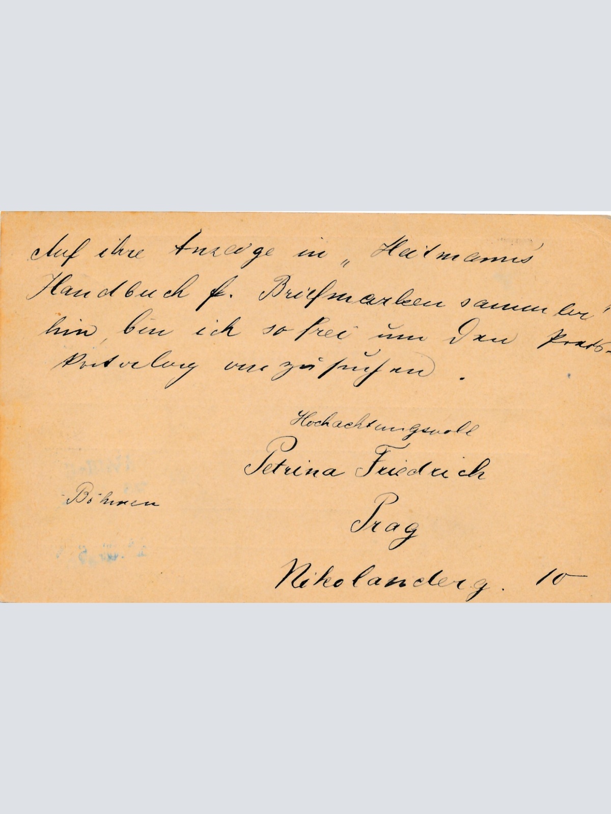 5 Kreuzer Ganzsachen - Karte 1894 aus Prag Nikolandergasse (11392)