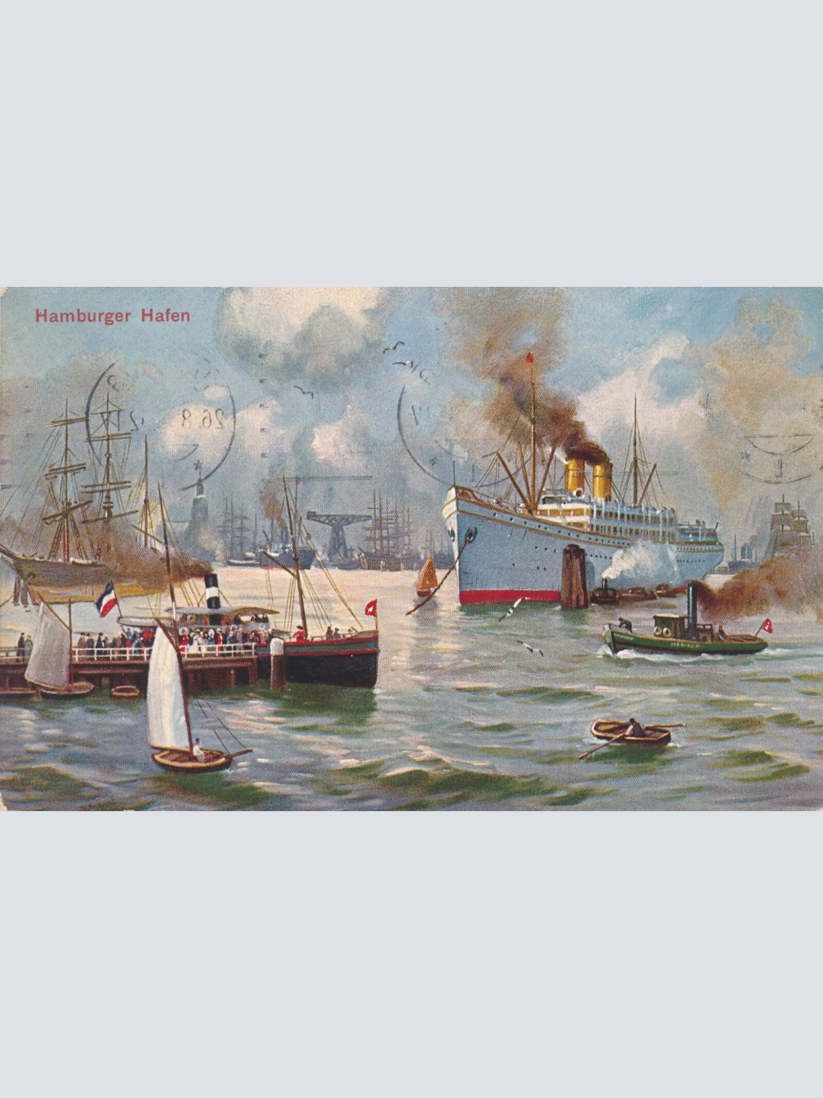 Motiv - Karte vom Hamburger Hafen mit Schiffen -Dampfer - Boote (11357)