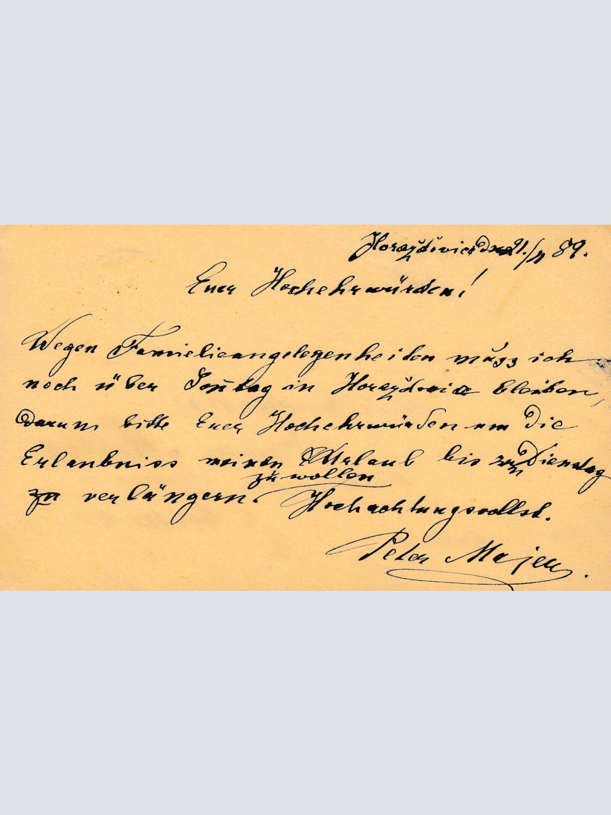 2 Kreuzer - Ganzsachen - Karte aus 1889 aus Horazdiowitz (11330)