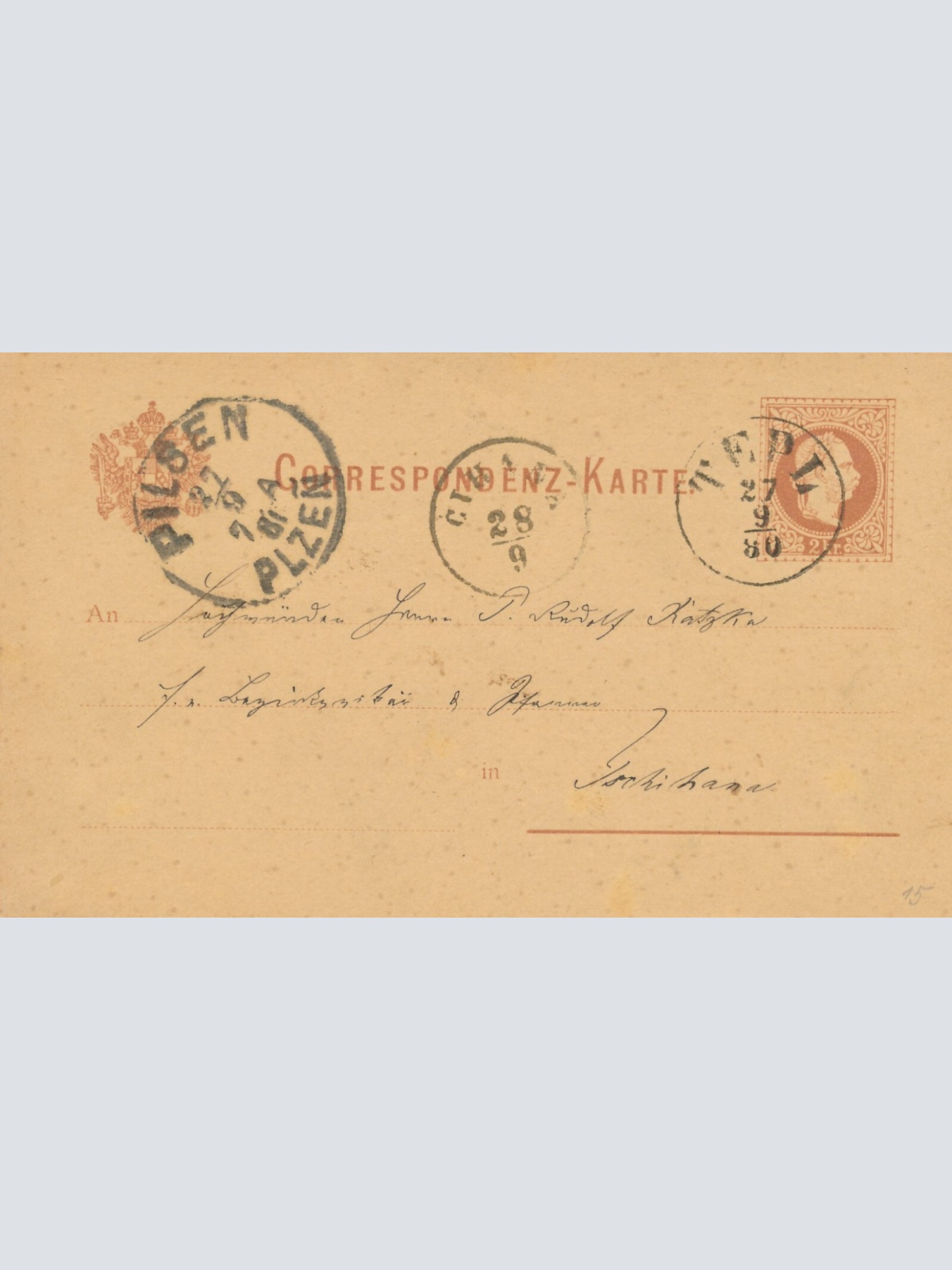 2 Kreuzer - Ganzsachen Karte 1880 aus Tepl (11143)