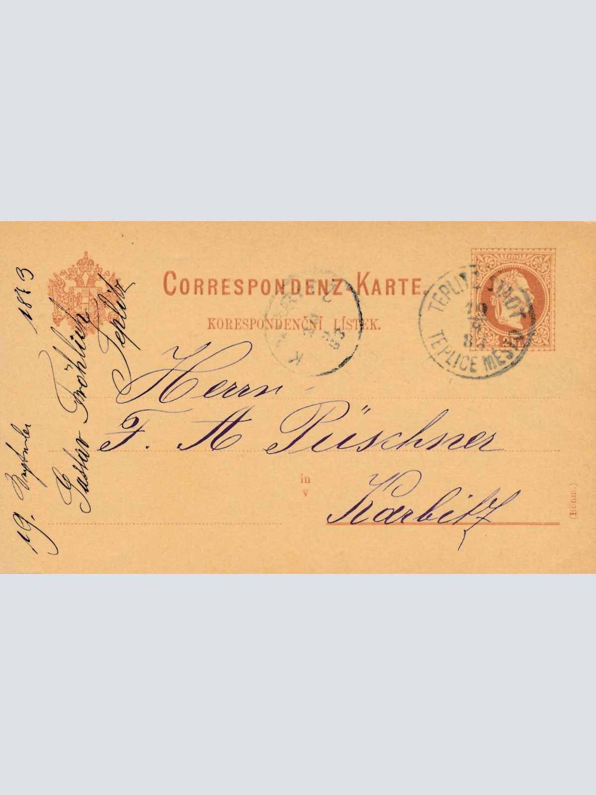 2 Kreuzer - Ganzsachen Karte 1888 aus Teplitz Stadt (11144)