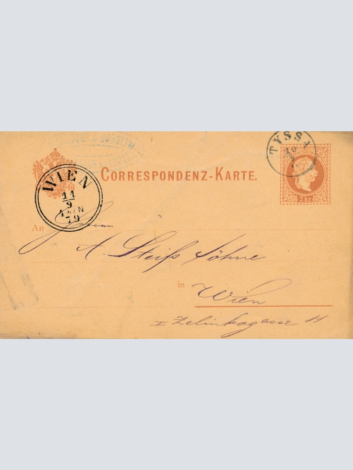 2 Kreuzer - Ganzsachen Karte 1879 aus Tyssa (11140)