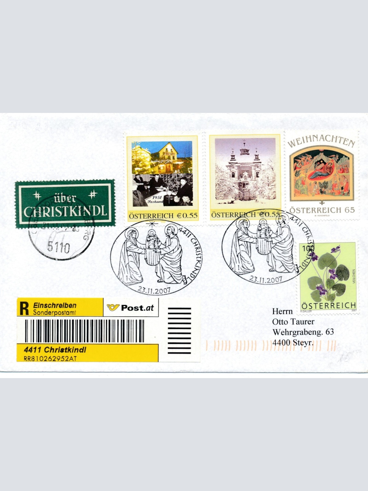 Christkindl - Reco - Brief 23.11.2007 + LZ Oberndorf (11592)