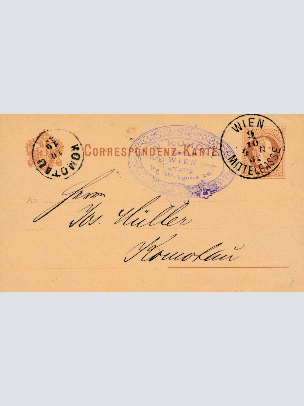 2 Kreuzer Ganzsachen - Karte 1882 aus Wien Mittelgasse (11176)