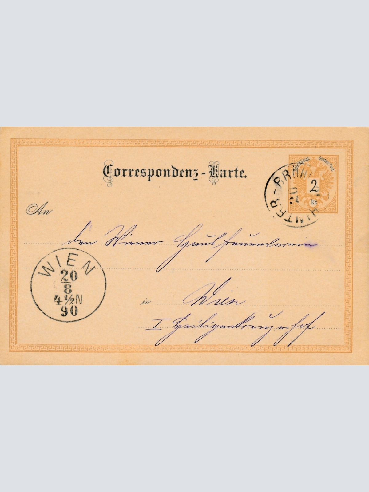 2 Kreuzer Ganzsachen - Karte 1890 aus Hinter Brühl (11184)