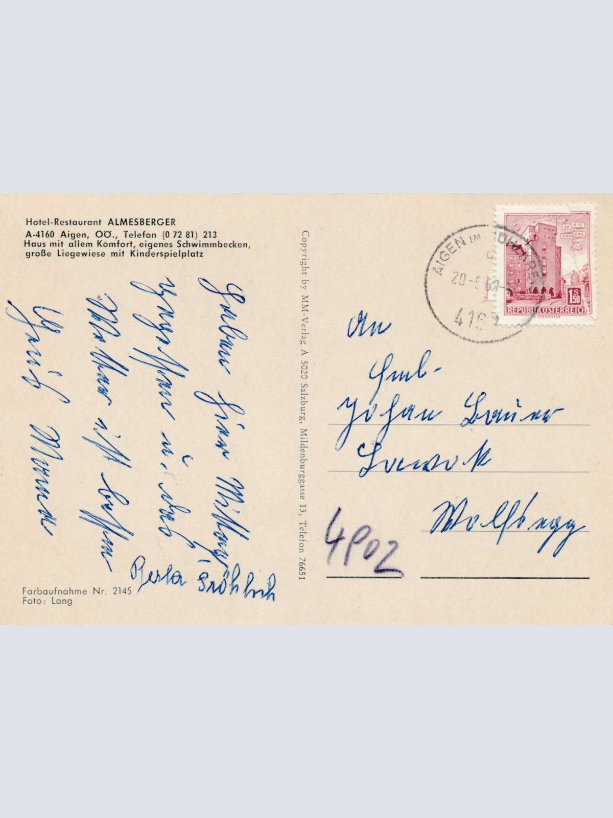 AK aus Aigen mit Hotel Almesberger Oberösterreich Ansichtskarte (11528)