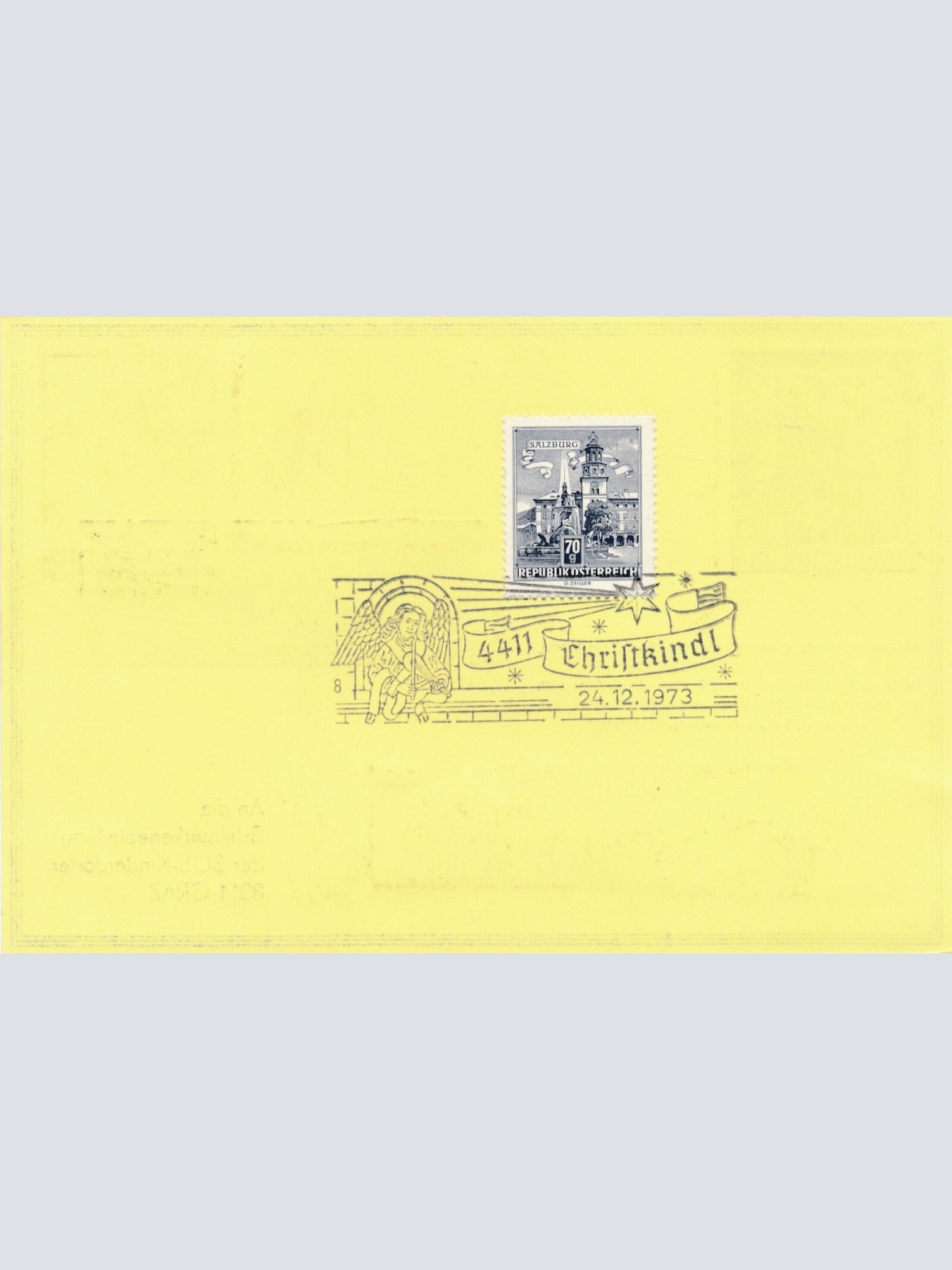 Christkindl - Reco - Karte 24.12.1973 + Vignette (11585)