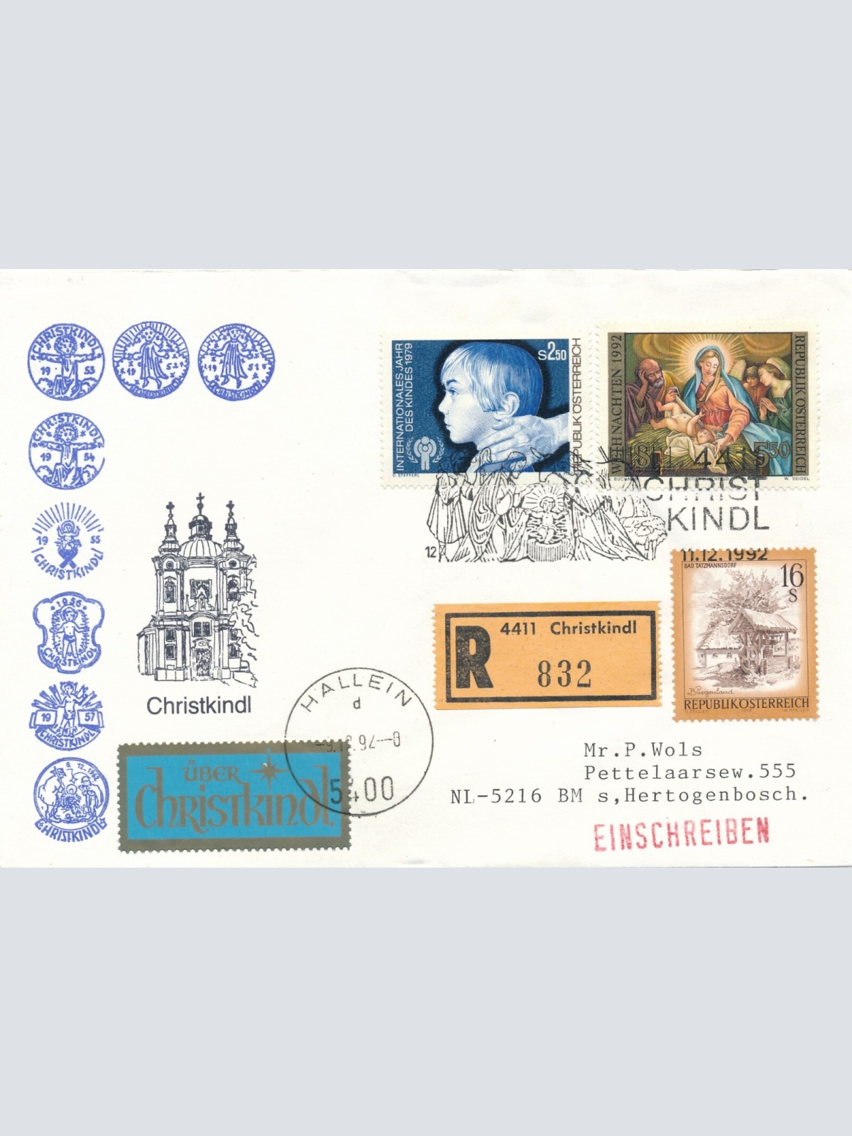 Christkindl - Reco - Brief 11.12.1992 + LZ Hallein (11590)