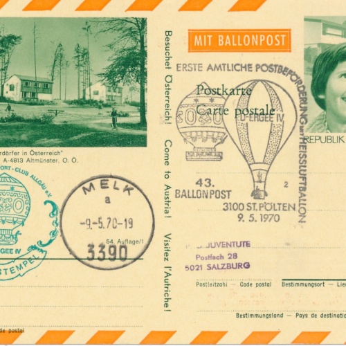 43. Ballonpost St. Pölten auf Bildpostkarte 1970 Altmünster Oberösterr. (11502)