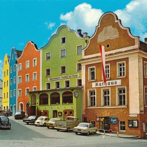 AK aus Schärding mit Oldtimer Oberösterreich Ansichtskarte (11460)