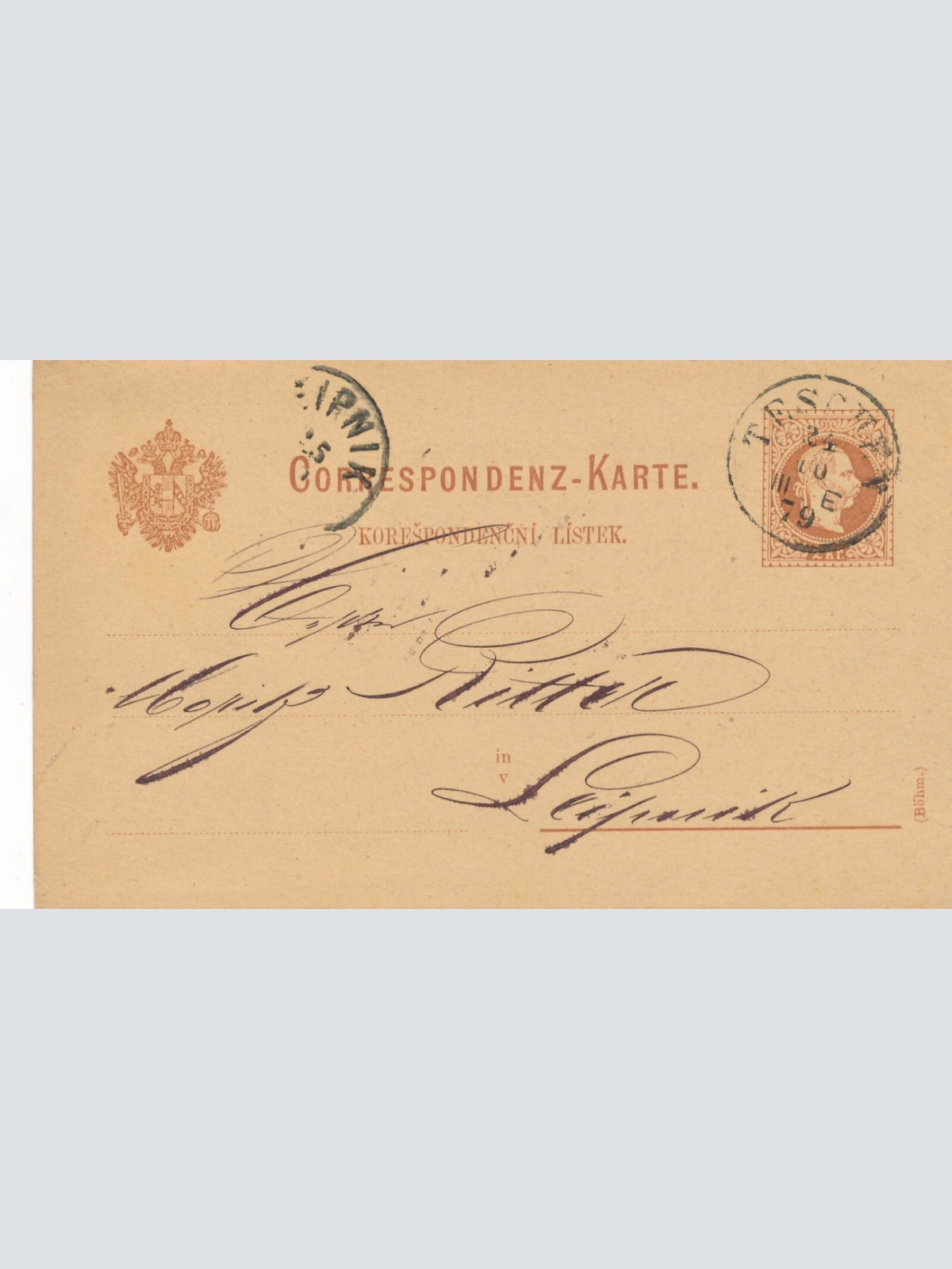 2 Kreuzer - Ganzsachen - Karte 1879 aus Teschen (11735)