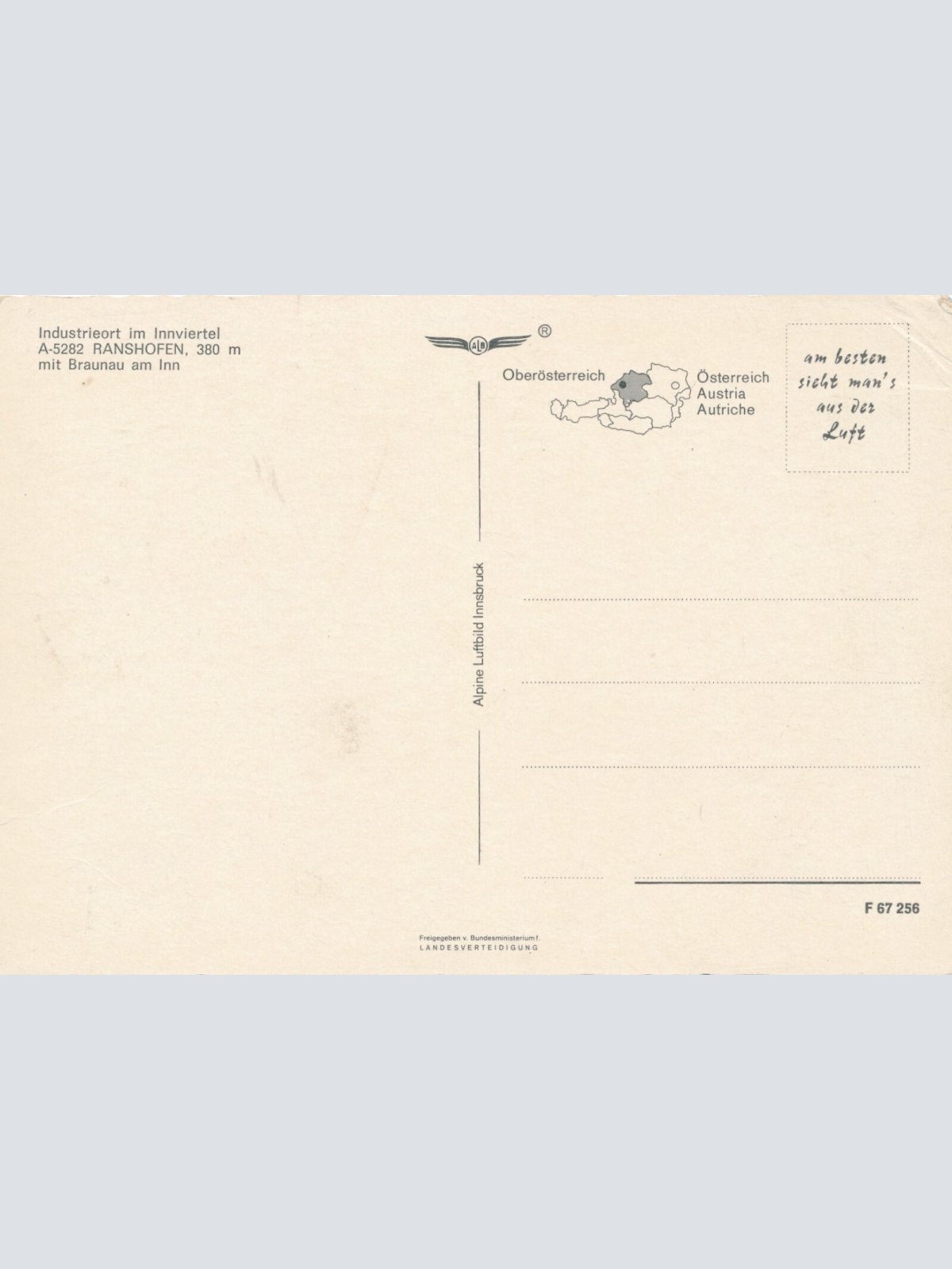 AK aus Ranshofen Oberösterreich Fliegerfoto Ansichtskarte (J283)