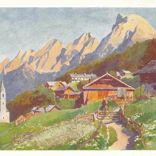 AK Künstlerserie aus Seefeld Mösen gegen Miemingerkette Ansichtskarte (11776)