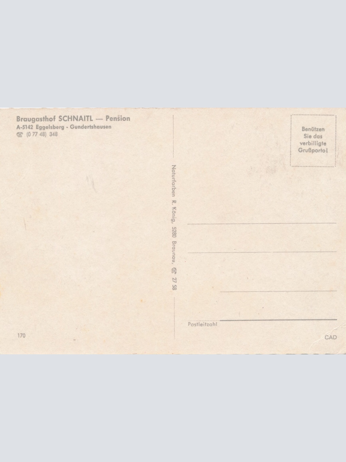 AK aus Eggelsberg mit Braugasthof Schnaitl Ansichtskarte (J297)