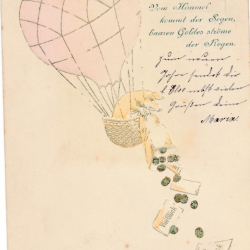 Präge - Motiv - Karte Ballon mit Schwein die besten Wünsche (11484)