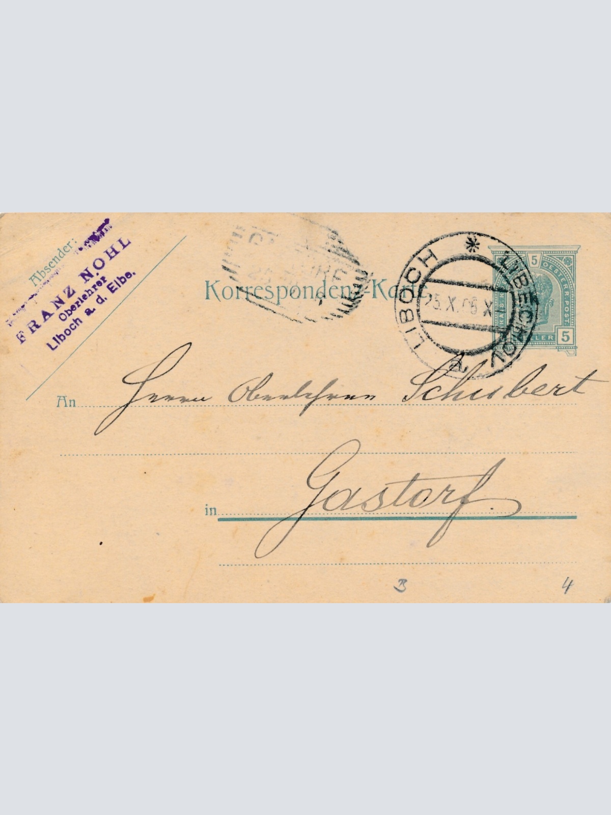 5 Heller Ganzsachen - Karte 1905 aus Liboch (12522)