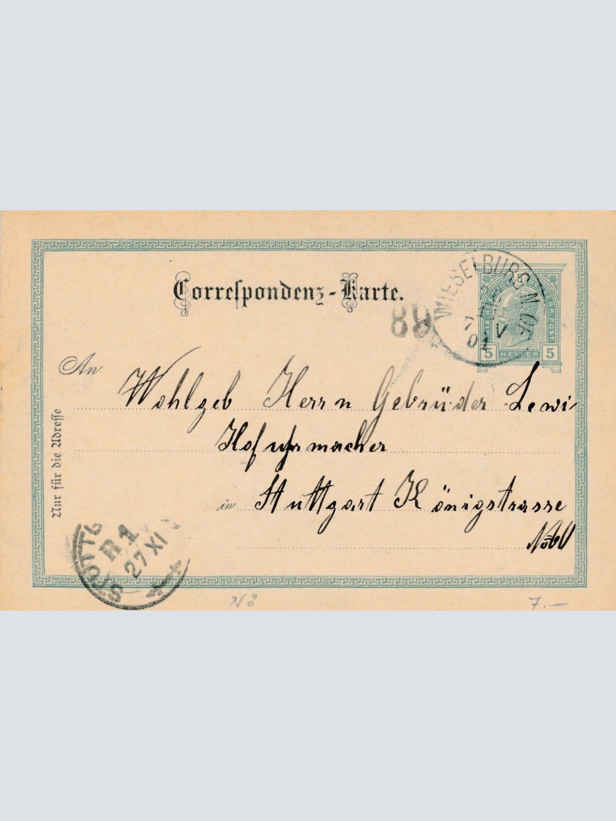 5 Heller Ganzsachen - Karte 1901 aus Wieselburg (12524)