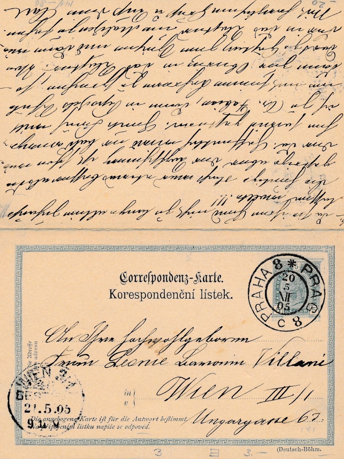 5 Heller Ganzsachen - Karte 1905 aus Praha - Prag + Antwortkarte (12525)