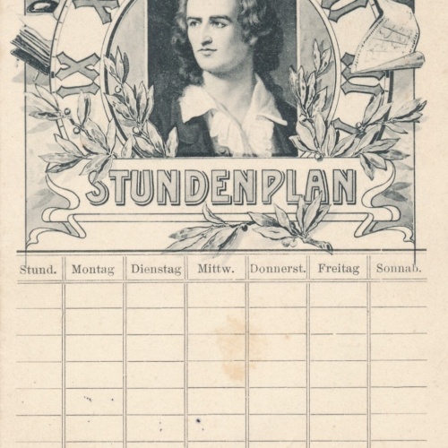 Stundenplan - Motiv - Karte mit Sonnenuhr und Schiller (11482)