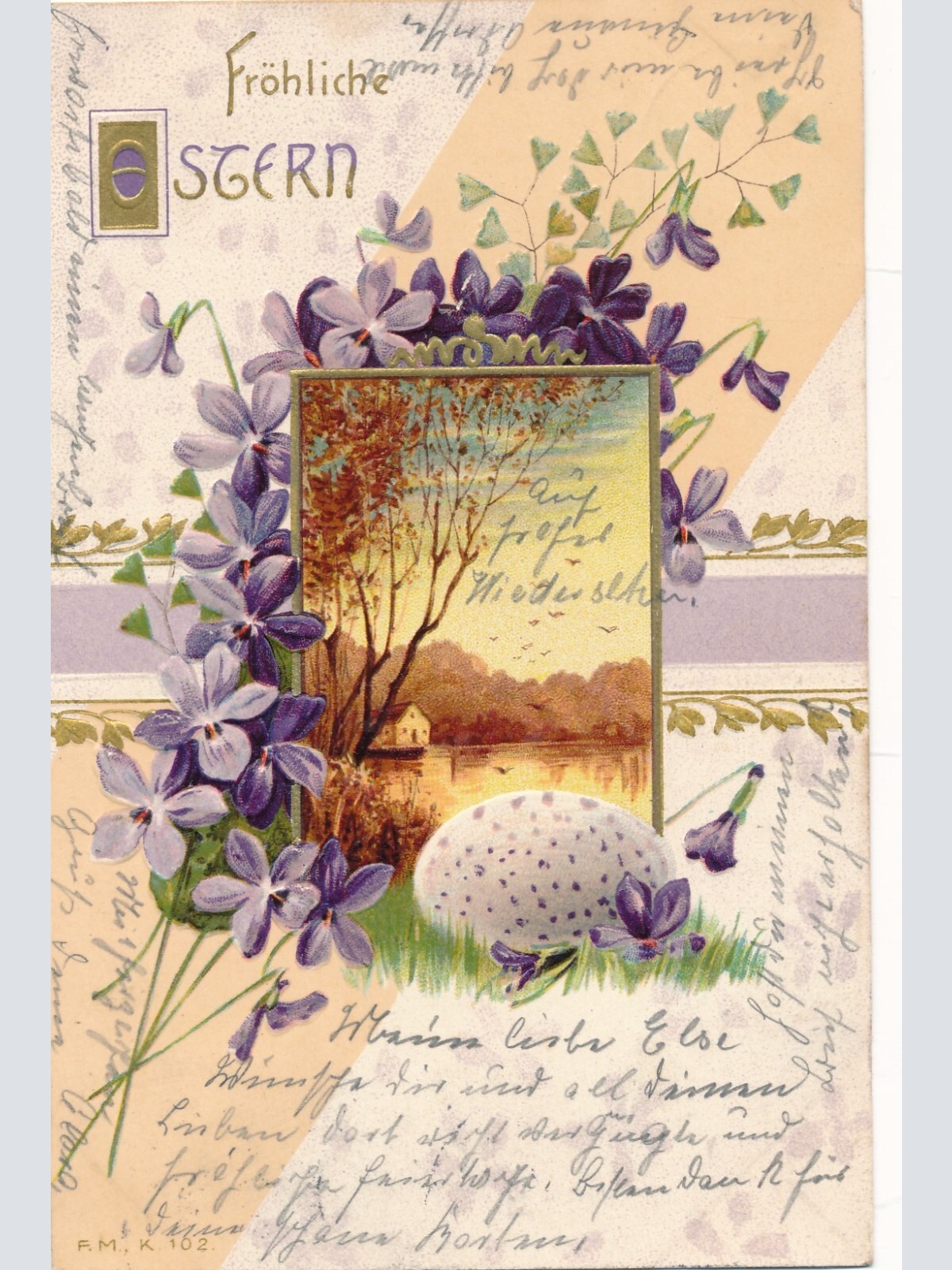 Präge - Motiv - Karte Fröhliche Ostern Ansichtskarte (11475)