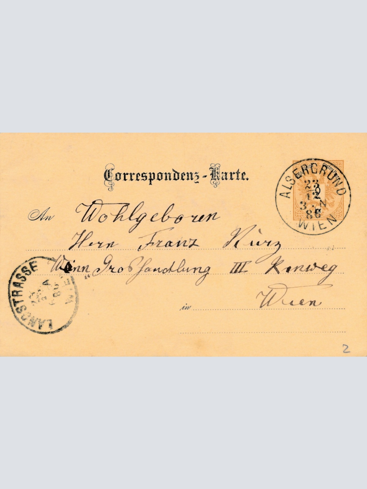 2 Kreuzer Ganzsachen - Karte 1886 aus Alsergrund Wien (12530)
