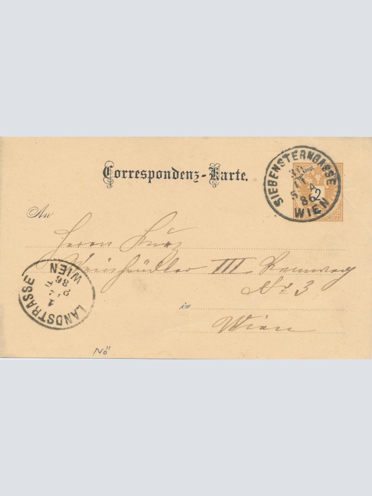 2 Kreuzer Ganzsachen - Karte 1886 aus Siebensterngasse Wien (12536)