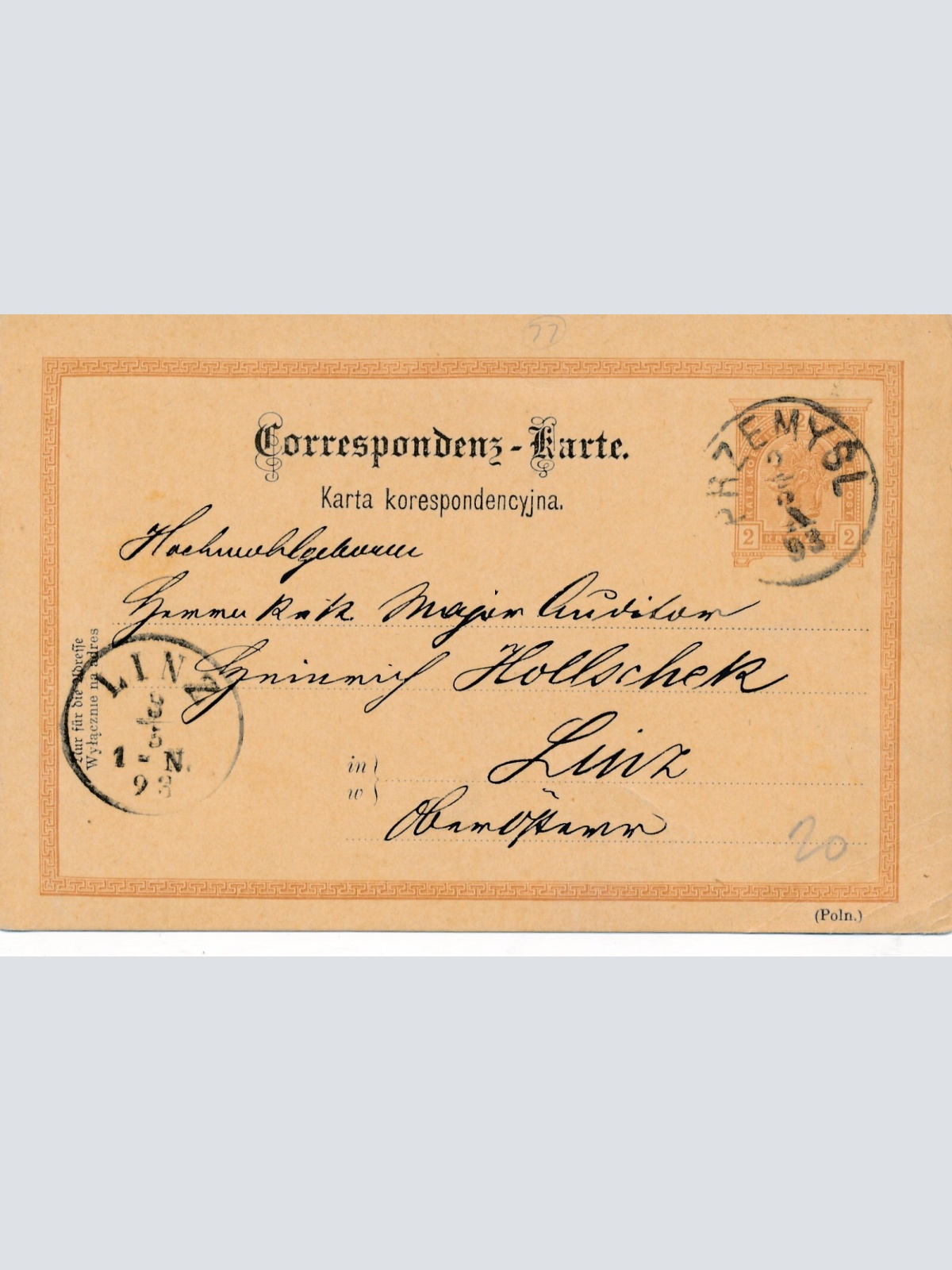 2 Kreuzer - Ganzsachen - Karte 1893 aus Przrmysl (12287)