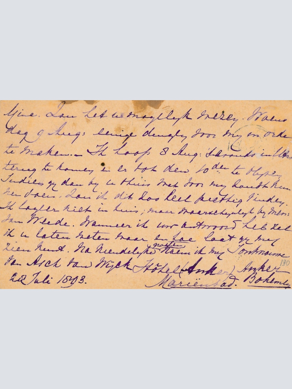 5 Kreuzer - Ganzsachen - Karte 1893 aus Marienbad (12318)