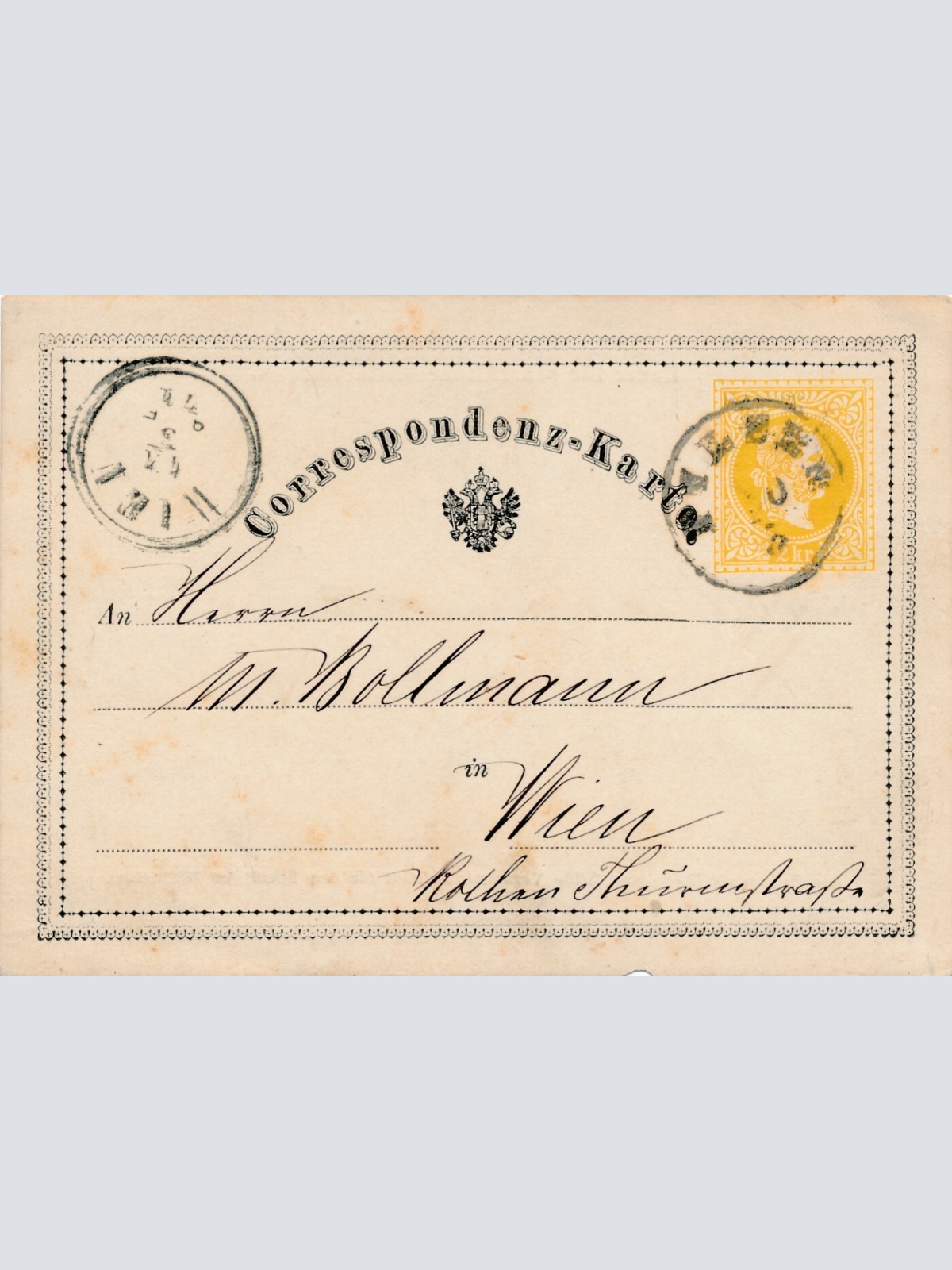 2 Kreuzer - Ganzsachen - Karte 1871 aus Pilsen (12301)