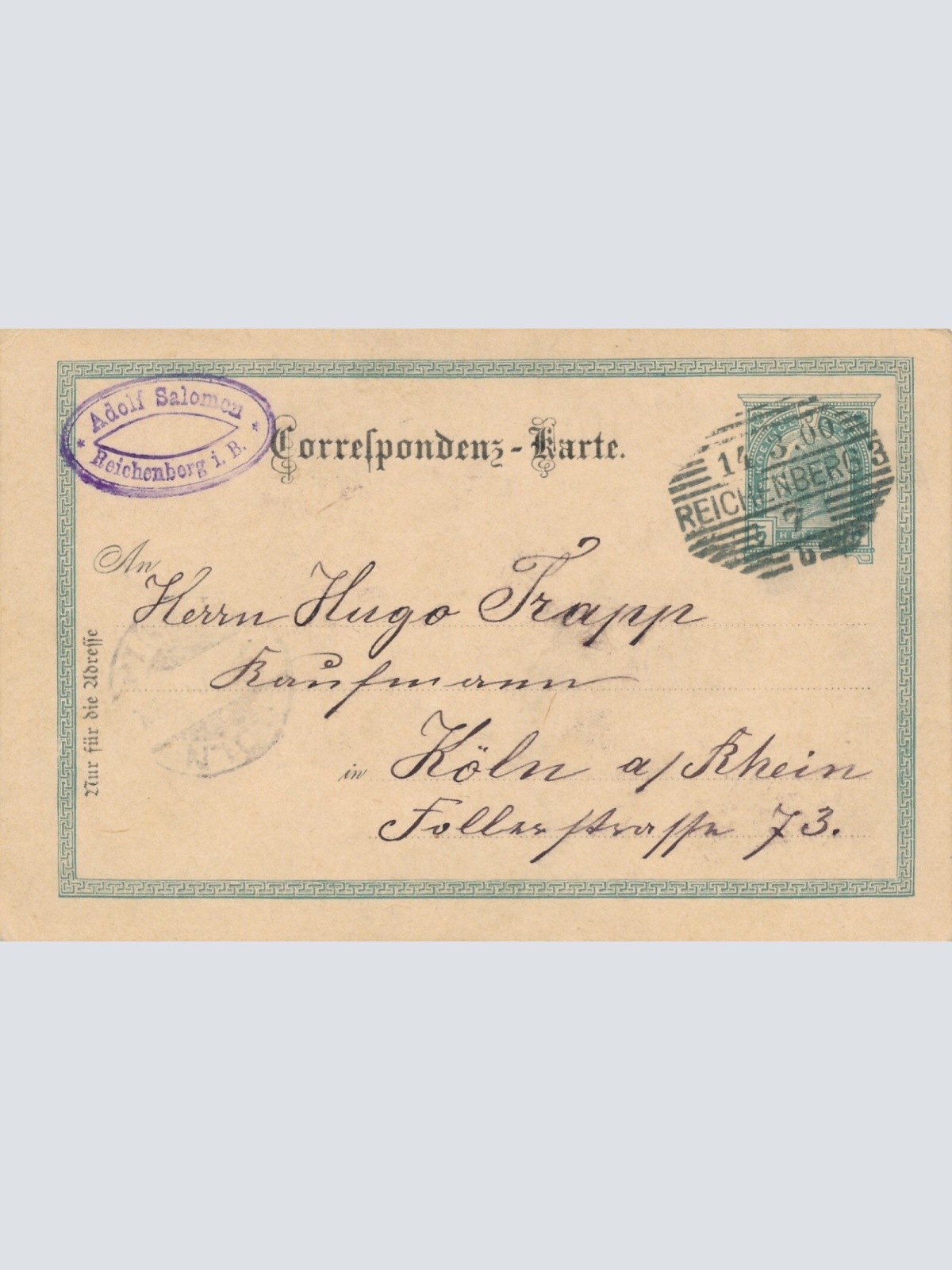 5 Heller - Ganzsachen - Karte 1900 aus Reichenberg (12312)