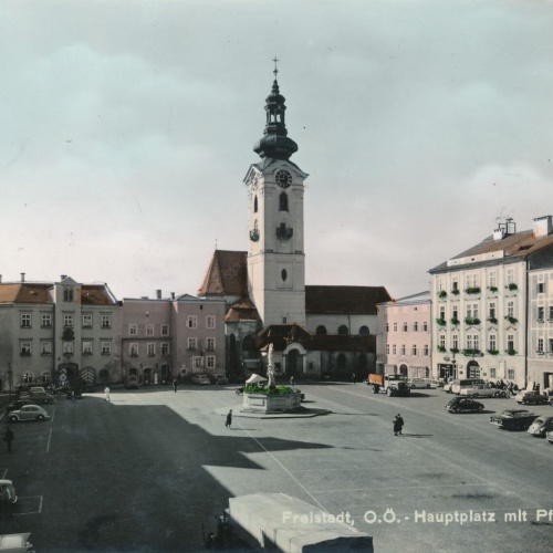 AK aus Freistadt Hauptplatz mit Pfarrkirche Oberösterreich Ansichtskarte (12829)