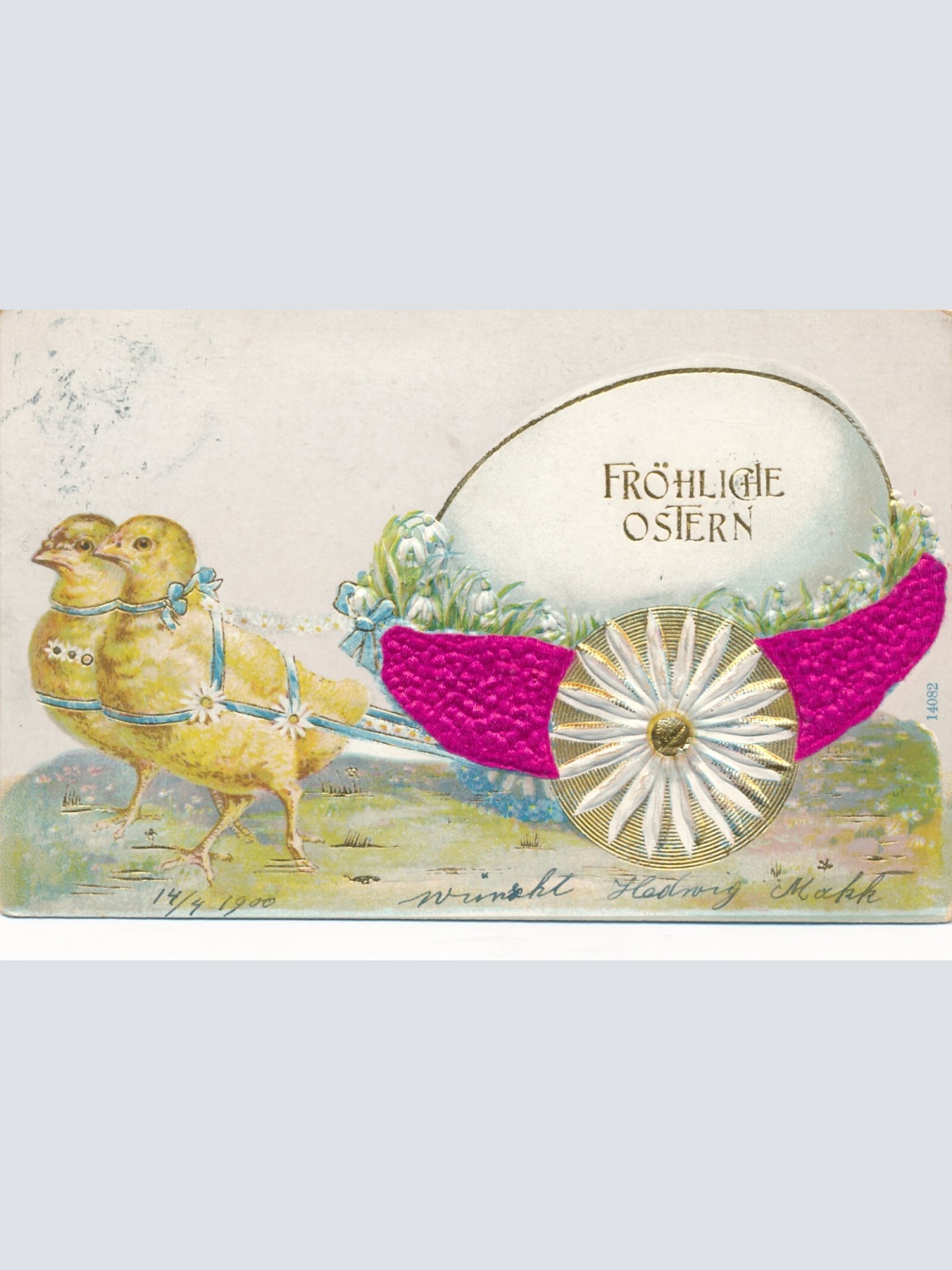 Präge - Motiv - Karte Fröhliche Ostern Kückenkutsche Ansichtskarte (11849)