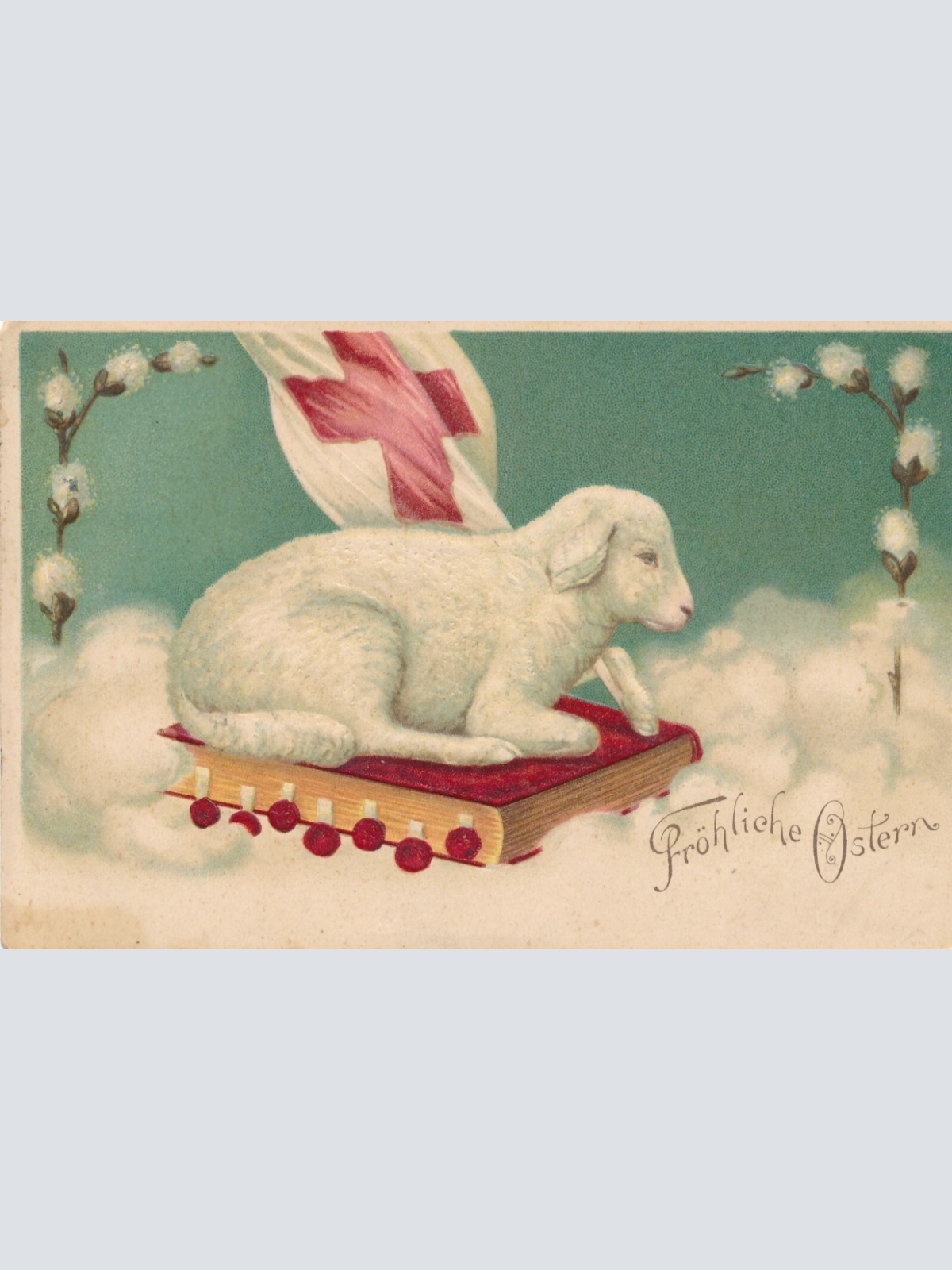 Präge - Motiv - Karte Fröhliche Ostern Schaf mit Fahne Ansichtskarte (11843)