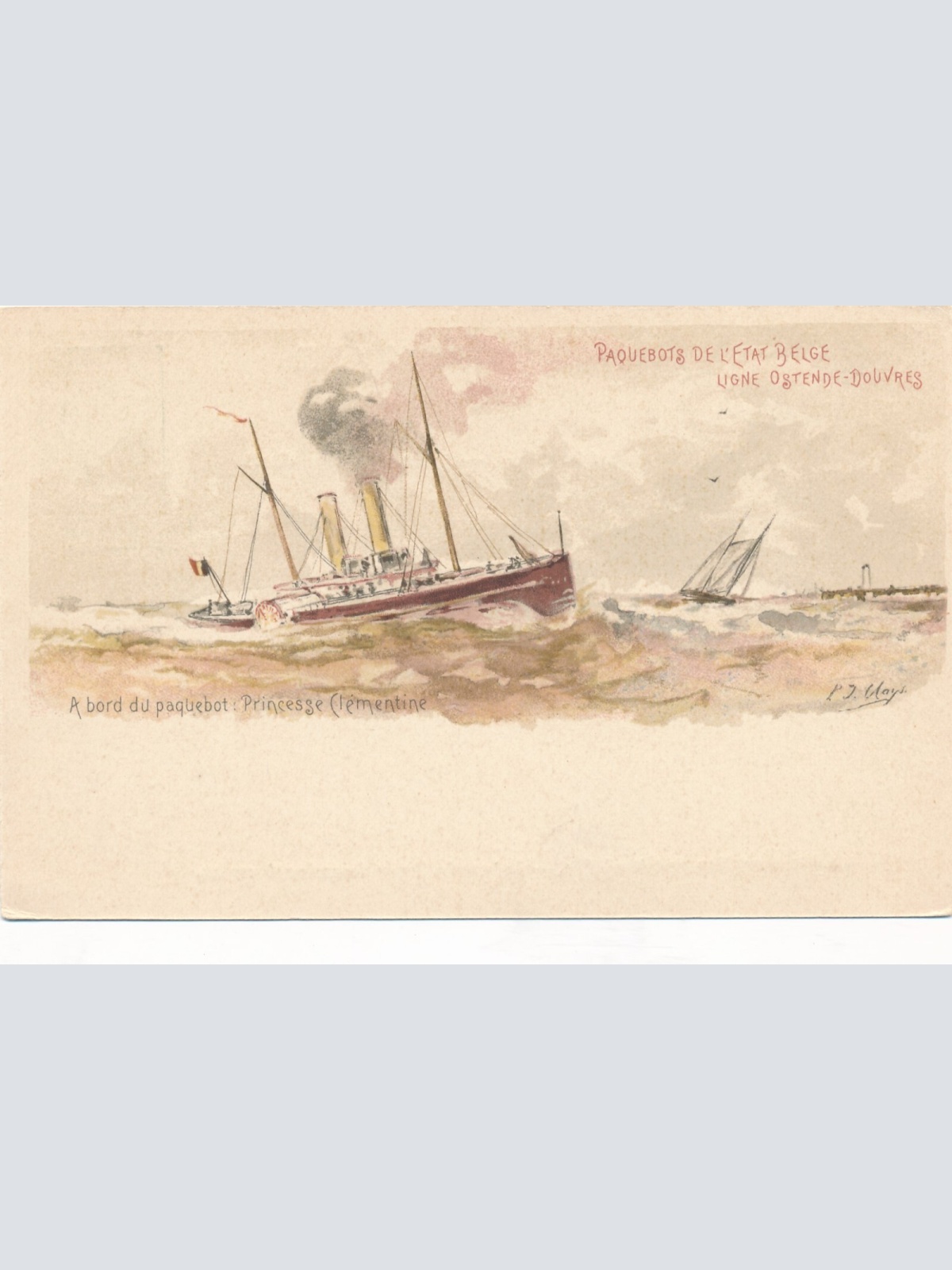 AK vom Dampfer A bord du paquebot Princesse De letat Belge Ansichtskarte (12717)