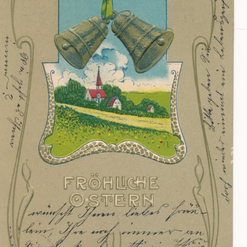 Präge - Motiv - Karte Frohe Ostern mit mit Glocken Ansichtskarte (12656)