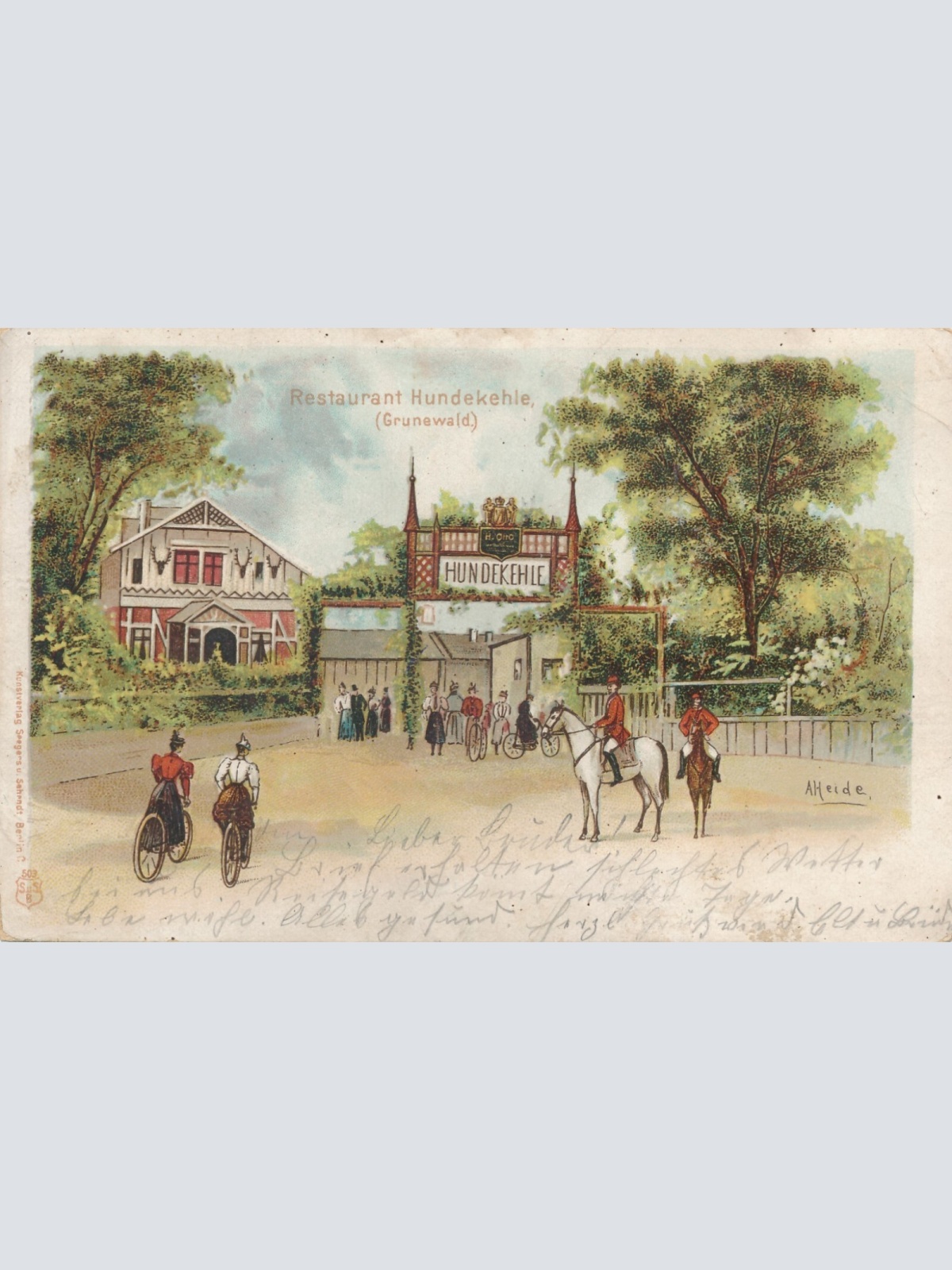 Litho - Karte aus Grunewald Restaurant Hundekehle Berlin Ansichtskarte (11371)