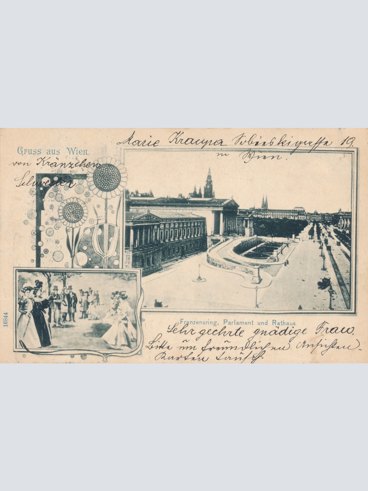 AK gruss aus Wien Franzensring Rathaus und Parlament Ansichtskarte (12482)