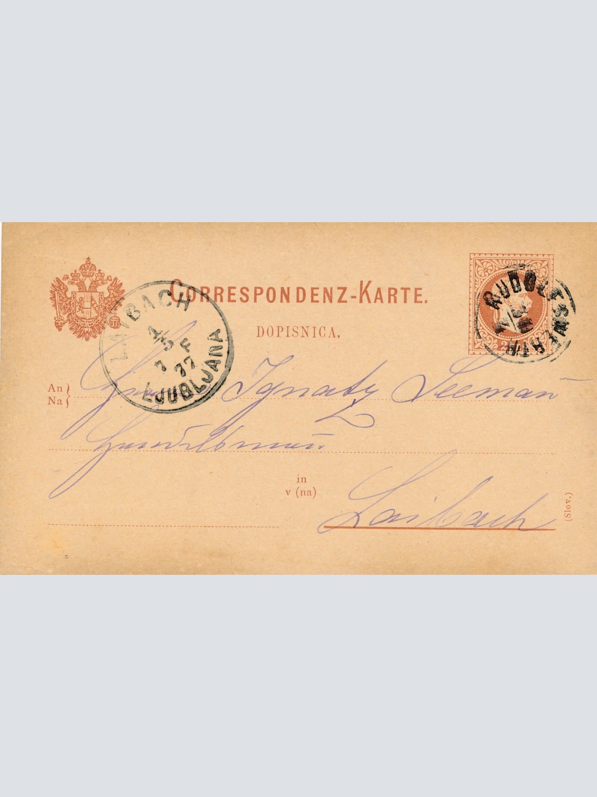 2 Kreuzer - Ganzsachen - Karte 1877 aus Rudolfswerth (13000)