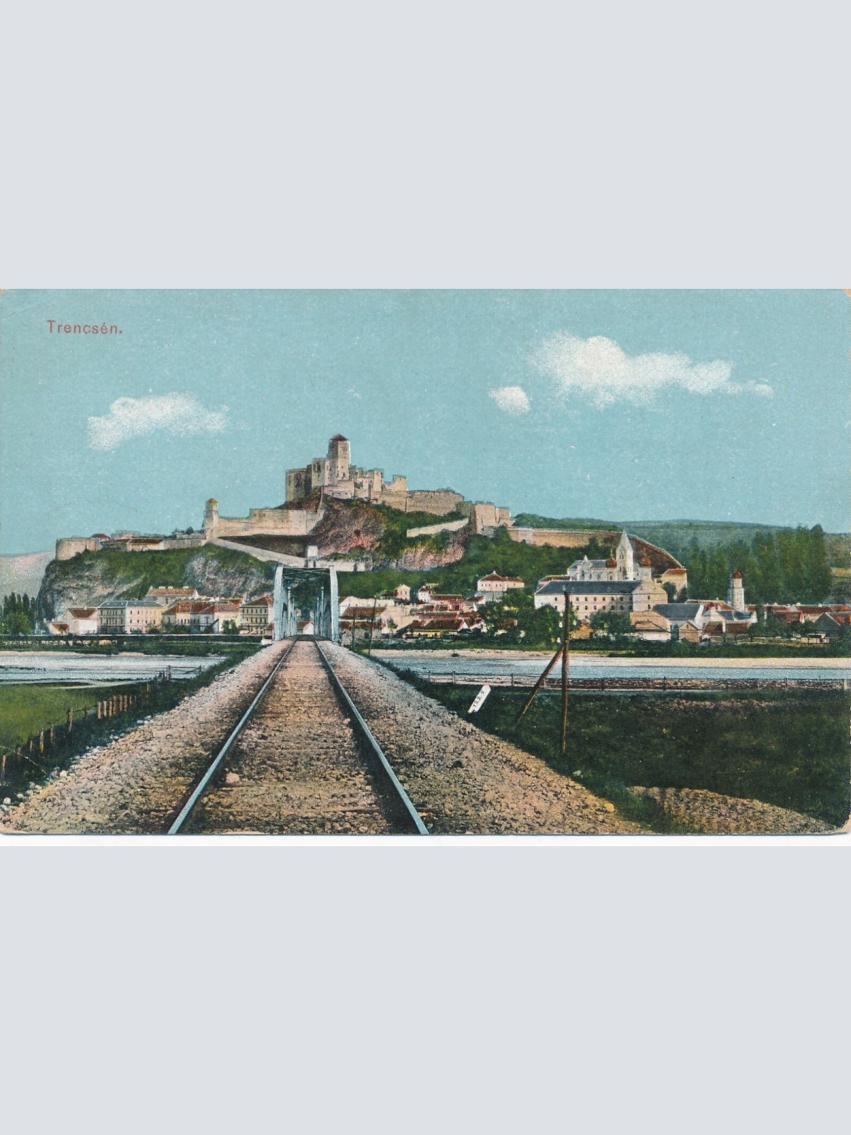 AK aus Trencsen mit Zugschiene Tschechoslowakei Ansichtskarte (13527)