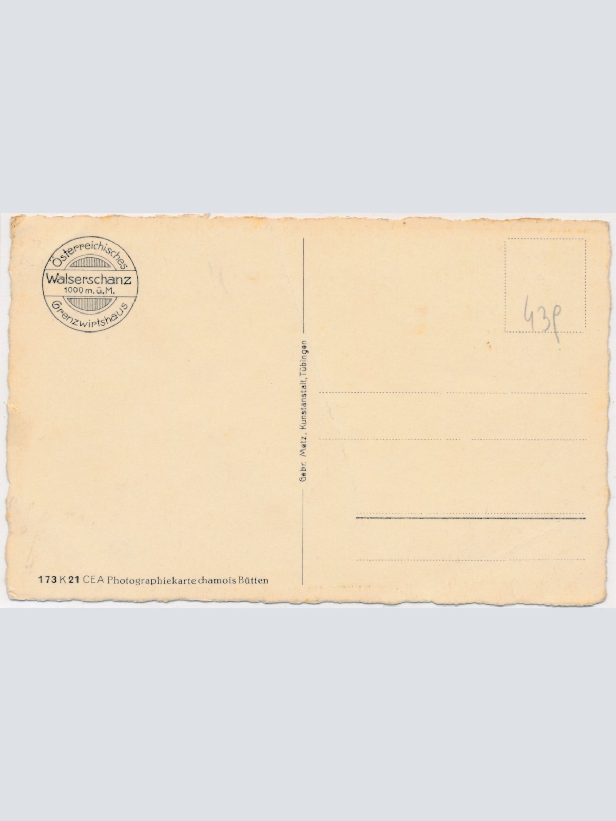 AK, Gasthof Walserschanz, Vorarlberg (S3107)